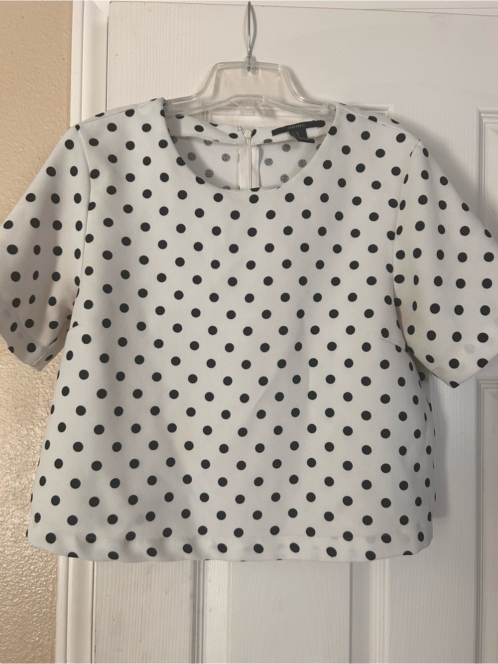 Forever 21 White Polka Dot Short Sleeve Blouse